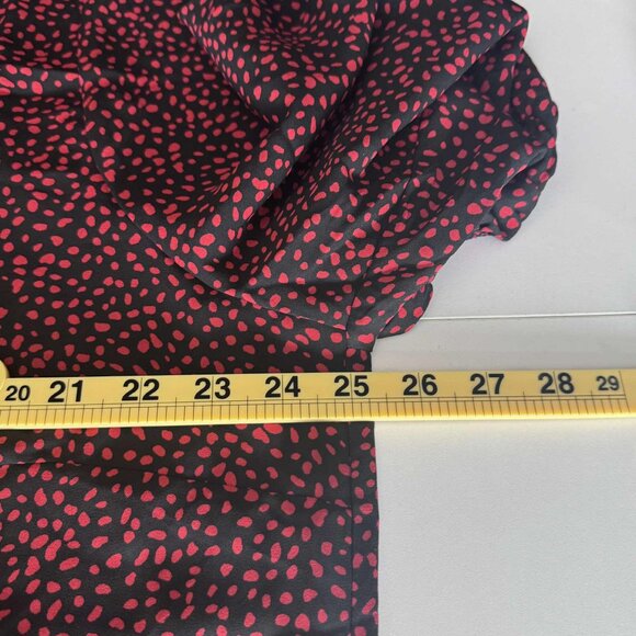 Avenue Studio Black Red Micro Print Blouse Front Zip V-Neck 3/4 Sleeve Size 20 - Picture 7 of 8